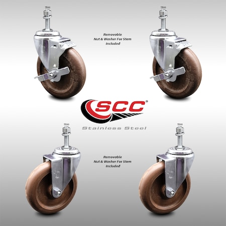 Service Caster 5 Inch SS High Temp Glass Filled Nylon 10mm Threaded Stem Caster Brake, 2PK SCC-SSTS20S514-GFNSHT-M1015-2-TLB-2